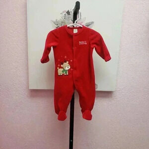 Little Me My First Christmas Onesie Footed Reindeer Pajama